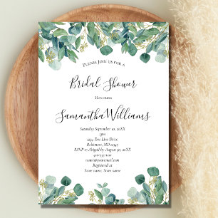 Eucalyptus Greenery Script Trendy Bridal Shower Invitation