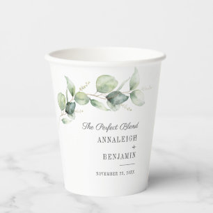 Eucalyptus Greenery Script Wedding Reception Paper Cups