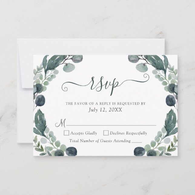 Eucalyptus Greenery Script Wedding RSVP (Front)