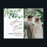 Eucalyptus Greenery Script Wedding Save The Date Announcement Postcard<br><div class="desc">Eucalyptus Greenery Modern Script Photo Wedding Save The Date Announcement Postcard. Let your family, friends and colleagues know that you have set a date for your wedding celebration with this elegant, stylish and modern wedding save the date invitation card. All the texts are pre-arranged for you to personalise easily and...</div>