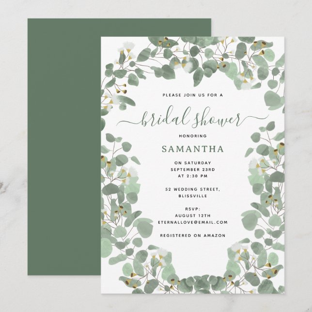 Eucalyptus Greenery Silver Dollar Bridal Shower Invitation (Front/Back)