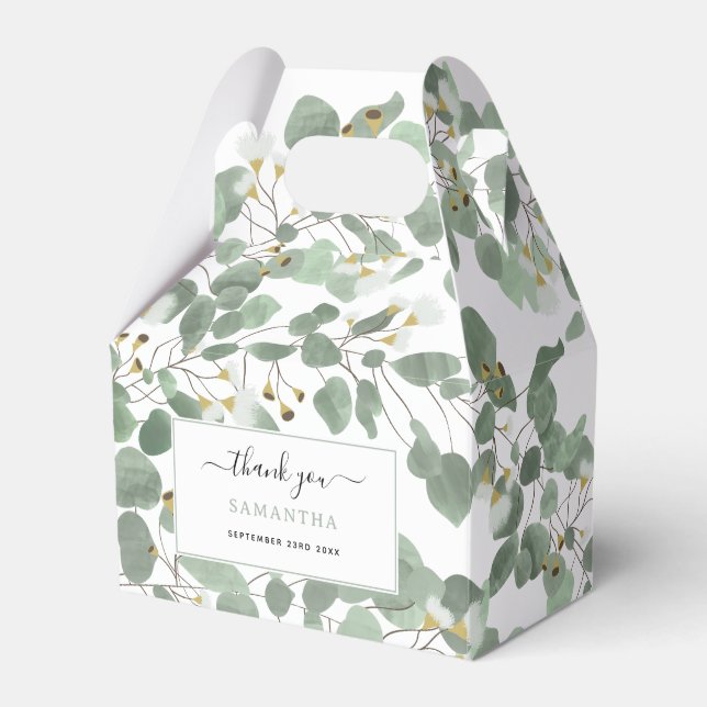 Eucalyptus Greenery Silver Dollar Gum Blossoms  Favour Box (Front Side)