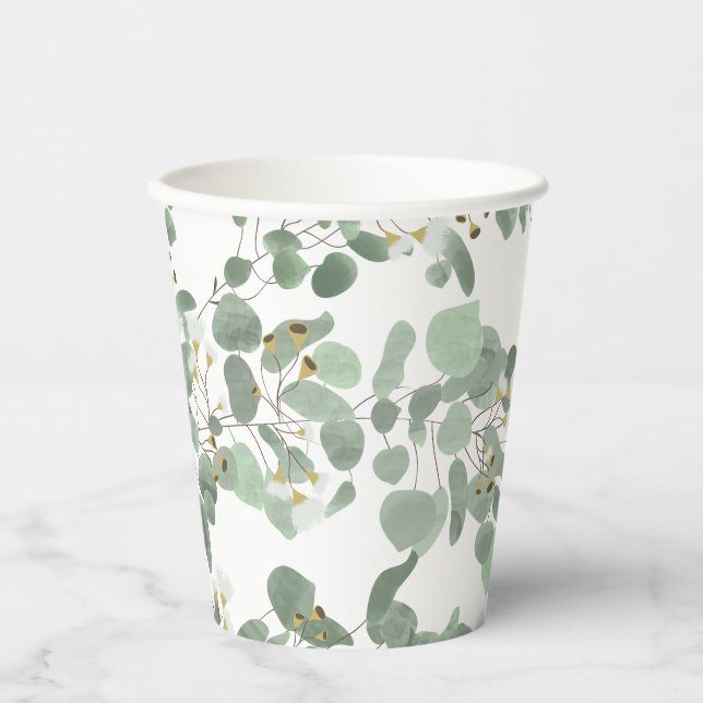 Eucalyptus Greenery Silver Dollar Gum Blossoms  Paper Cups (Front)