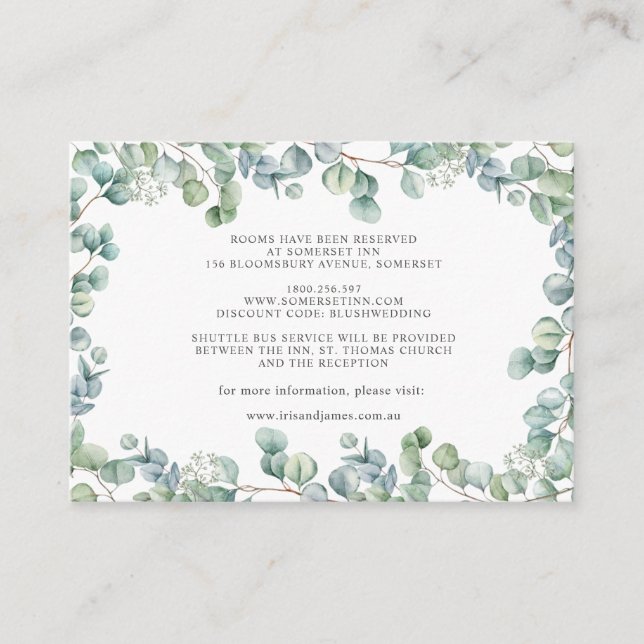 Eucalyptus Greenery Silver Wedding Details Info Enclosure Card (Front)