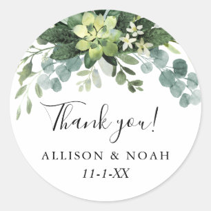 Eucalyptus greenery simple elegant favour classic round sticker