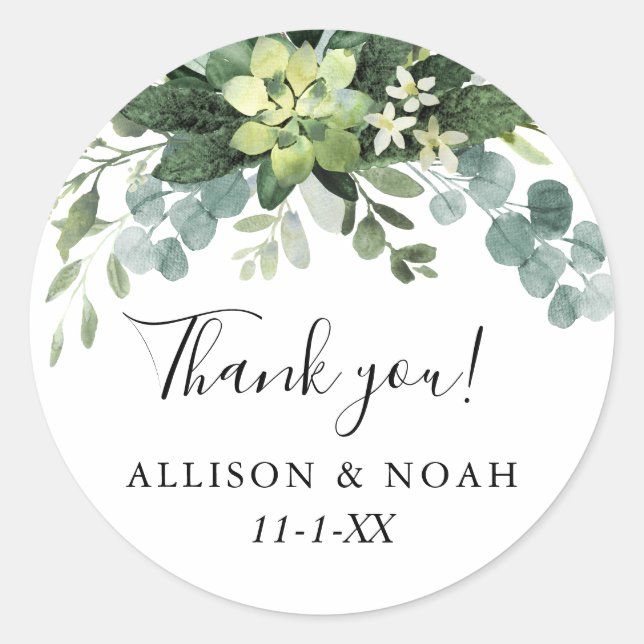 Eucalyptus greenery simple elegant favour classic round sticker (Front)