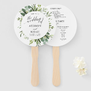 Eucalyptus greenery simple elegant wedding program hand fan