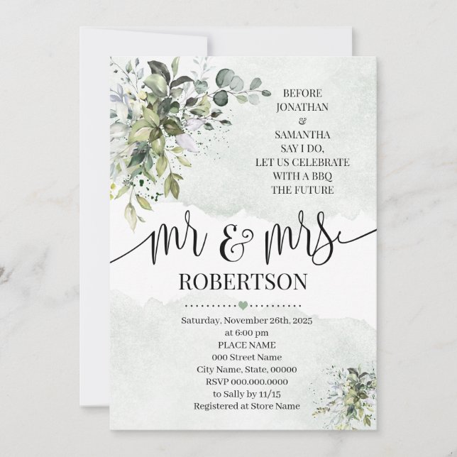 Eucalyptus greenery succulent before I do shower Invitation (Front)