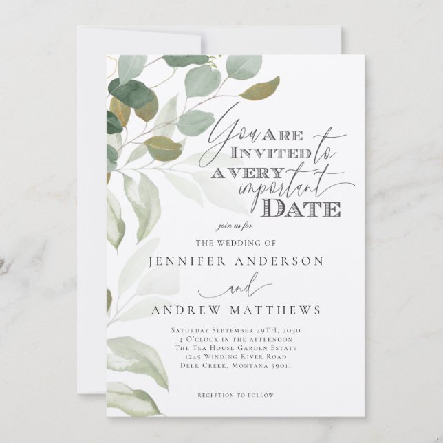Eucalyptus Greenery Succulent Elegant Wedding Invitation (Front)