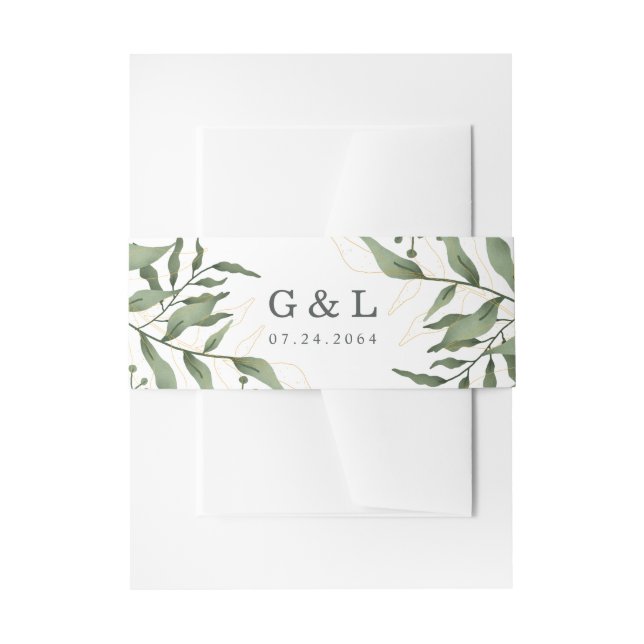 Eucalyptus Greenery Succulent Invitation Belly Band (Front Example)