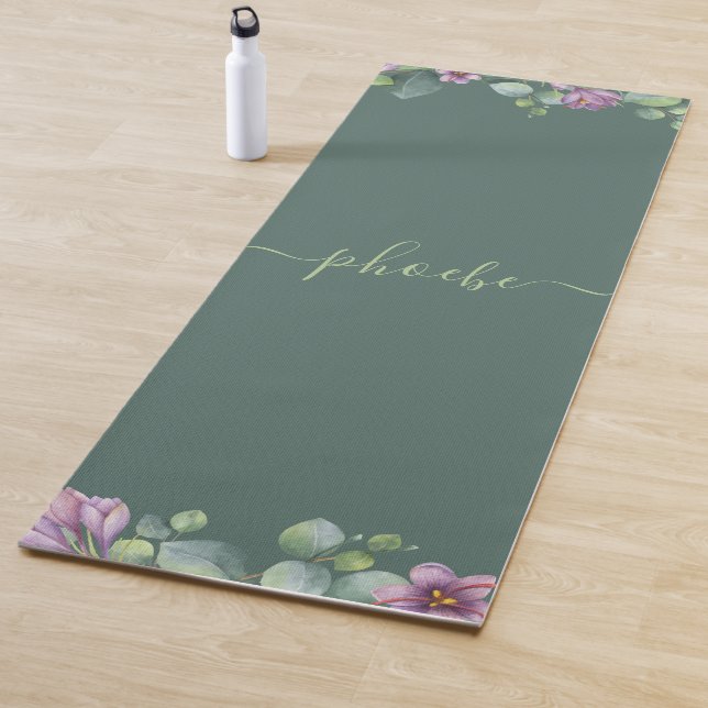 Eucalyptus Greenery Succulent Purple Green Flowers Yoga Mat (In Situ)