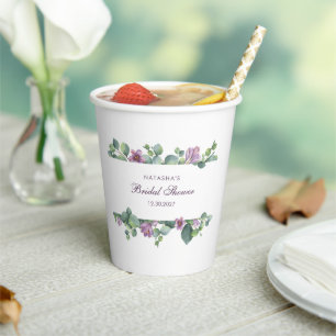 Eucalyptus Greenery Succulent Purple Paper Cups