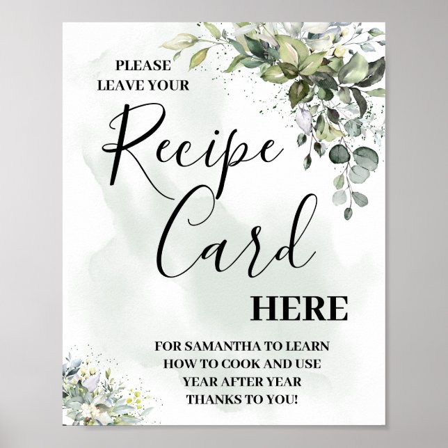 Eucalyptus greenery succulent recipe card sign (Front)