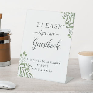 Eucalyptus Greenery Succulent Wedding Guestbook Pedestal Sign