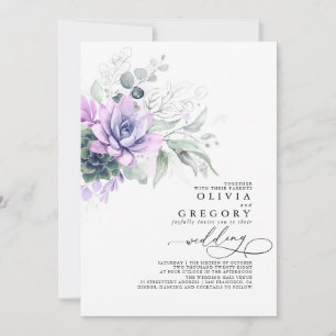 Eucalyptus Greenery Succulents and Silver Wedding Invitation