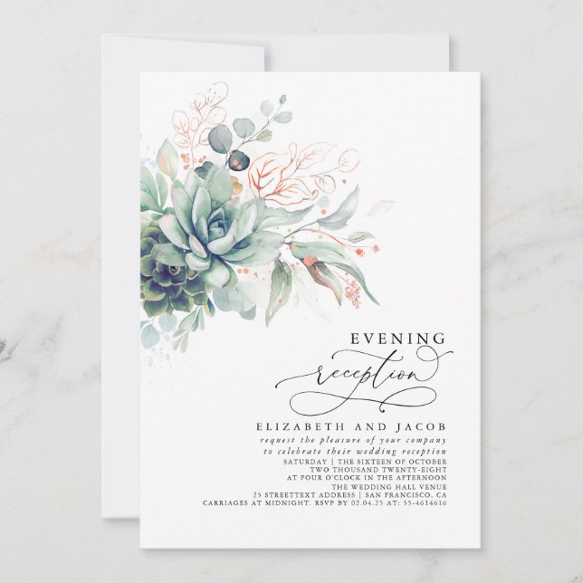Eucalyptus Greenery Succulents Evening Reception I Invitation (Front)