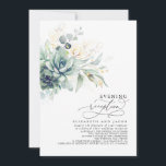 Eucalyptus Greenery Succulents Evening Reception Invitation<br><div class="desc">Romantic elegant and unique gold greenery and succulents evening reception wedding invitations</div>
