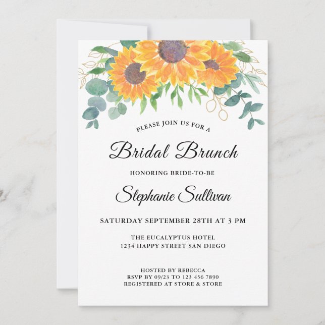 Eucalyptus Greenery Sunflower Bridal Brunch Invitation (Front)