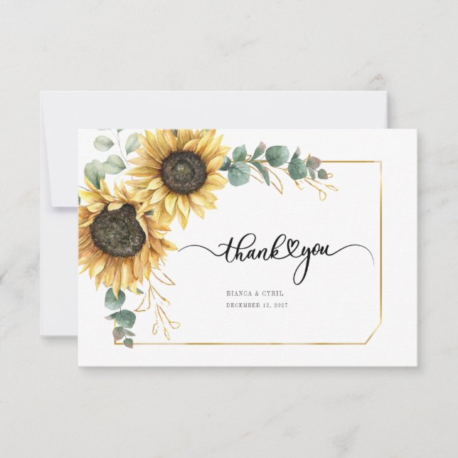 Eucalyptus Greenery Sunflower Floral Thank You Card (Front)