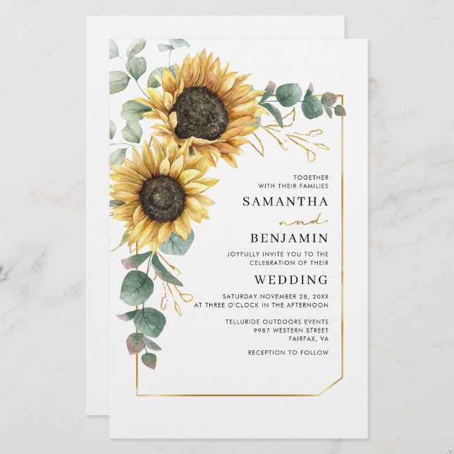 Eucalyptus Greenery Sunflower Wedding Invitation (Front/Back)