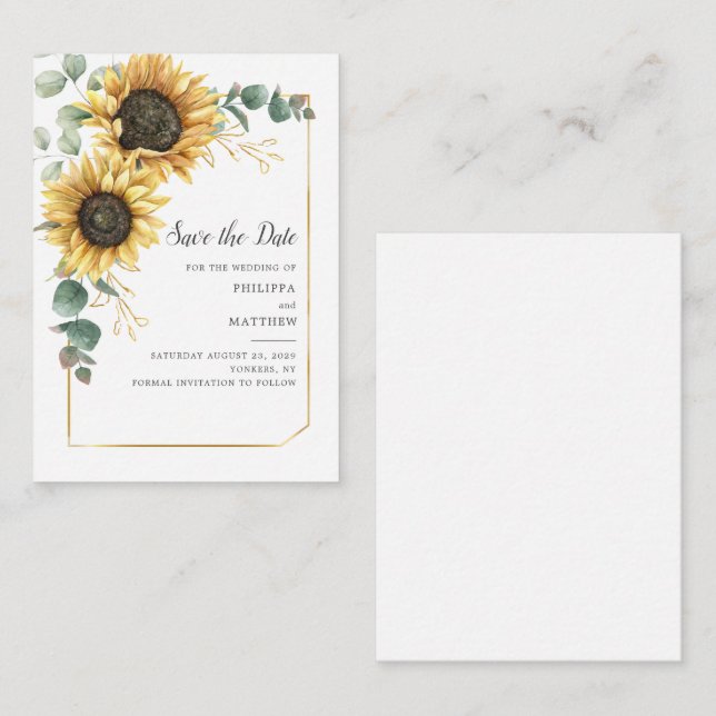 Eucalyptus Greenery Sunflower Wedding Save Date Card (Front/Back)