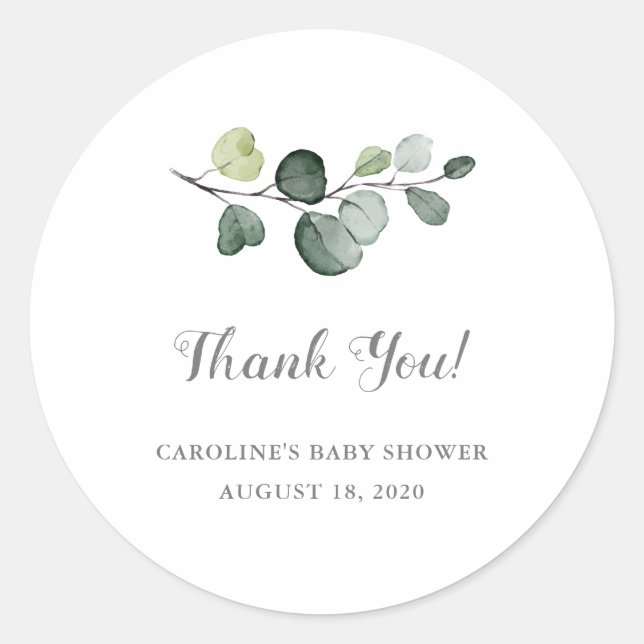 Eucalyptus Greenery Thank You Stickers, Classic Round Sticker (Front)