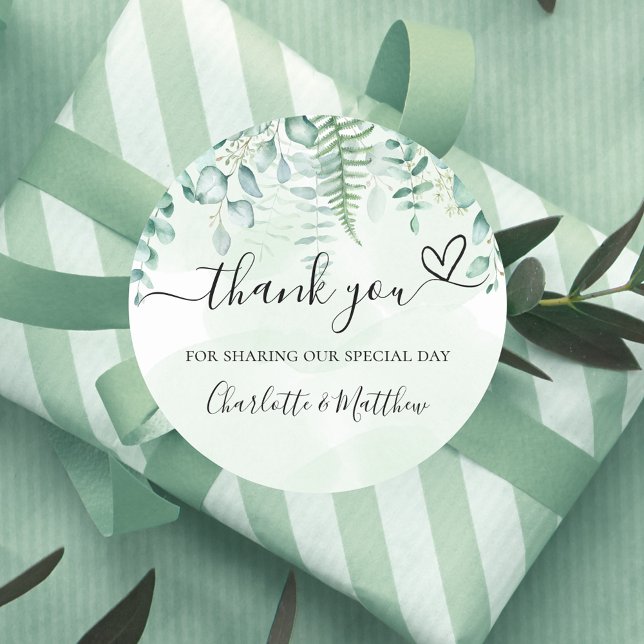 Eucalyptus greenery thank you wedding classic round sticker (Creator Uploaded)