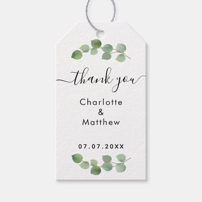 Eucalyptus greenery thank you wedding gift tags (Front)