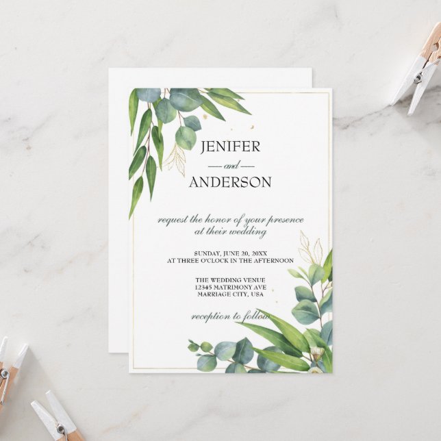 Eucalyptus Greenery Theme Wedding  Invitation (Front/Back In Situ)