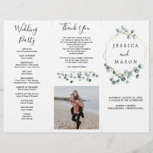 Eucalyptus Greenery Tri-Fold Wedding Program Photo Flyer
