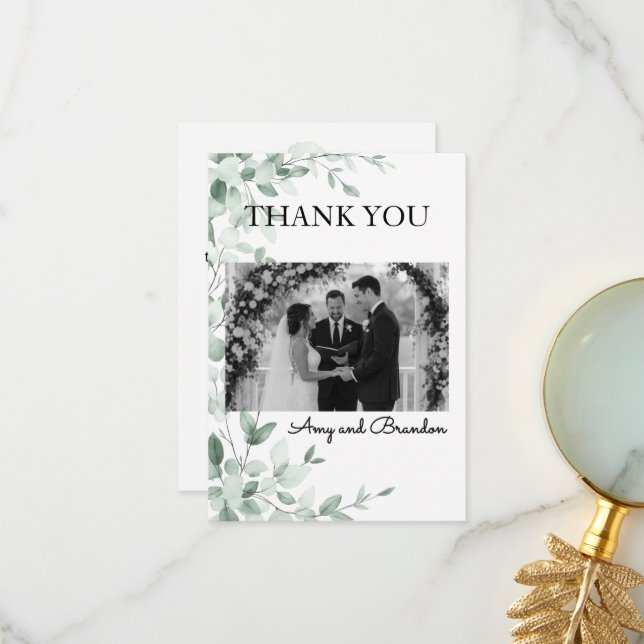 Eucalyptus Greenery Two Hearts Thank You Card (Front/Back In Situ)