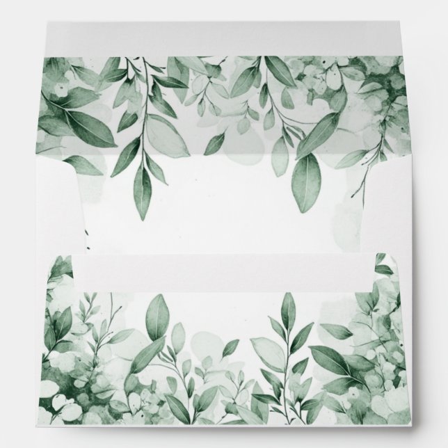 Eucalyptus Greenery Two Hearts Wedding Invitation Envelope (Back (Bottom))