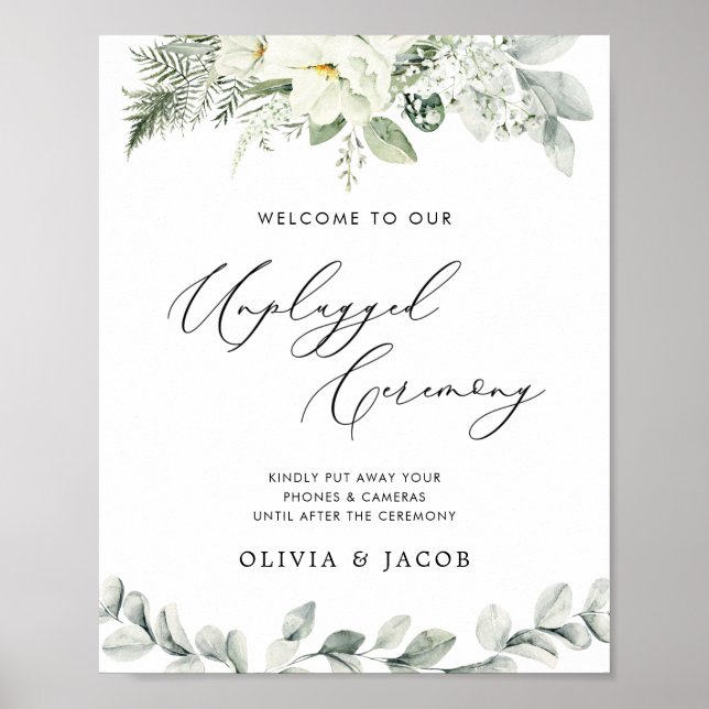 Eucalyptus Greenery Unplugged Wedding Ceremony Poster (Front)