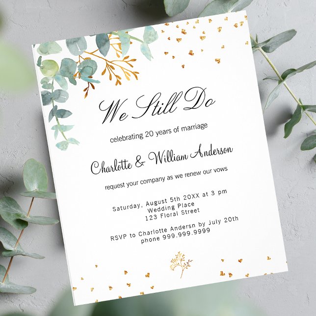Eucalyptus greenery vow budget renewal invitation flyer (Creator Uploaded)