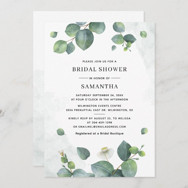 Eucalyptus Greenery Watercolor Bridal Shower Invitation (Front/Back)