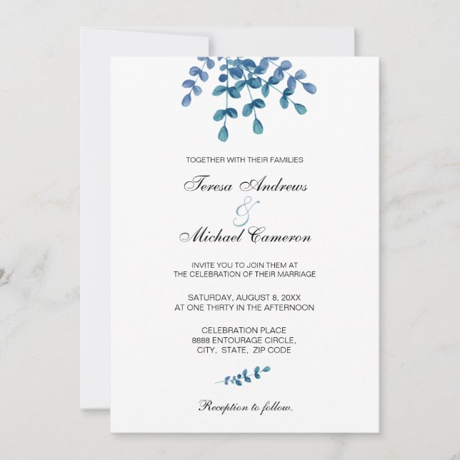 Eucalyptus Greenery Watercolor Chic Wedding Invitation (Front)