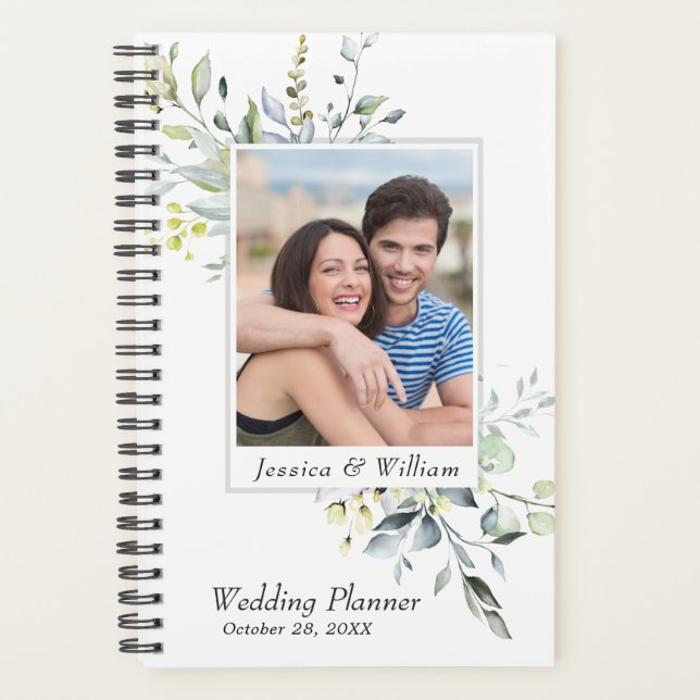 Eucalyptus Greenery Watercolor PHOTO Wedding Planner (Front)