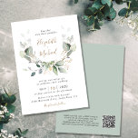 Eucalyptus Greenery Watercolor QR Code Wedding Invitation<br><div class="desc">Elegant all-in-one botanical wedding invitation featuring watercolors of sage green eucalyptus greenery, laurel leaves and gold accents, with modern soft grey typography and your names in a stylish gold script. On the reverse side, input your wedding website address to create a QR code for your guests to scan to RSVP...</div>