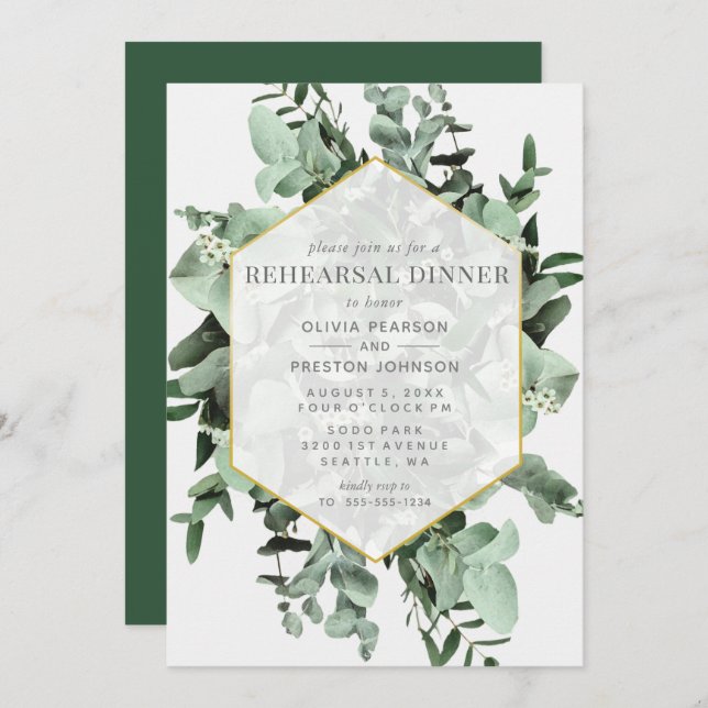 Eucalyptus & Greenery Watercolor Rehearsal Dinner Invitation (Front/Back)
