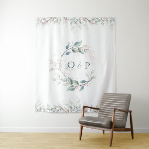 Eucalyptus greenery, watercolor sage green tapestry