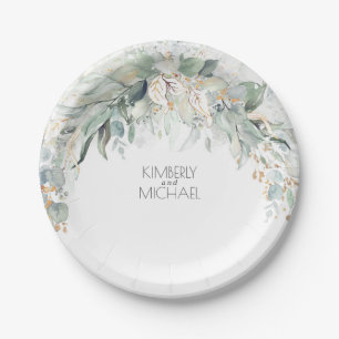Eucalyptus Greenery Watercolor Summer Wedding Paper Plate