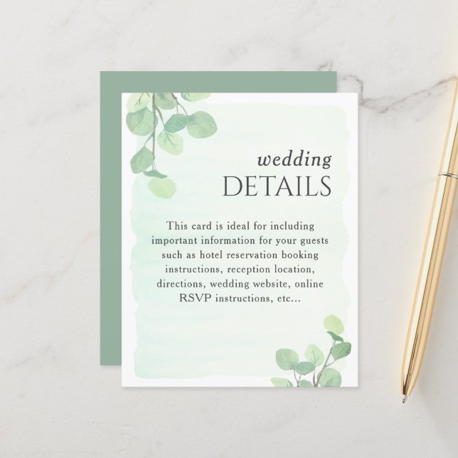 Eucalyptus Greenery Watercolor Wedding Details (Front/Back In Situ)
