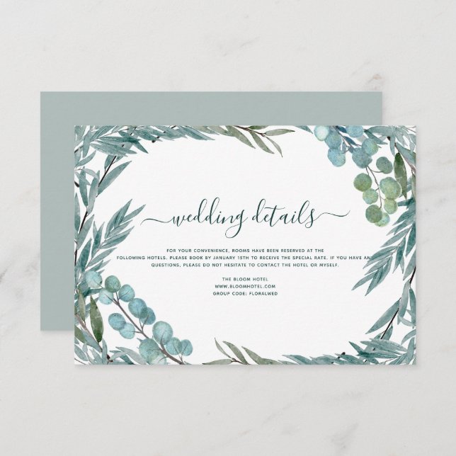 Eucalyptus Greenery Watercolor Wedding Details Invitation (Front/Back)