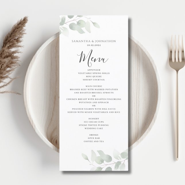 Eucalyptus Greenery Watercolor Wedding Flat Menu (Creator Uploaded)