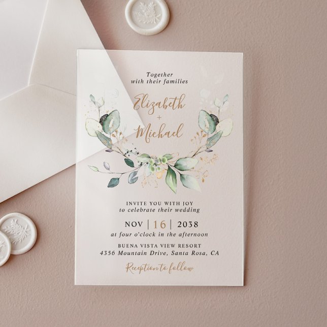 Eucalyptus Greenery Watercolor Wedding Frosted Acrylic Invitations (Celebrate your wedding in style with our elegant acrylic invitations
)