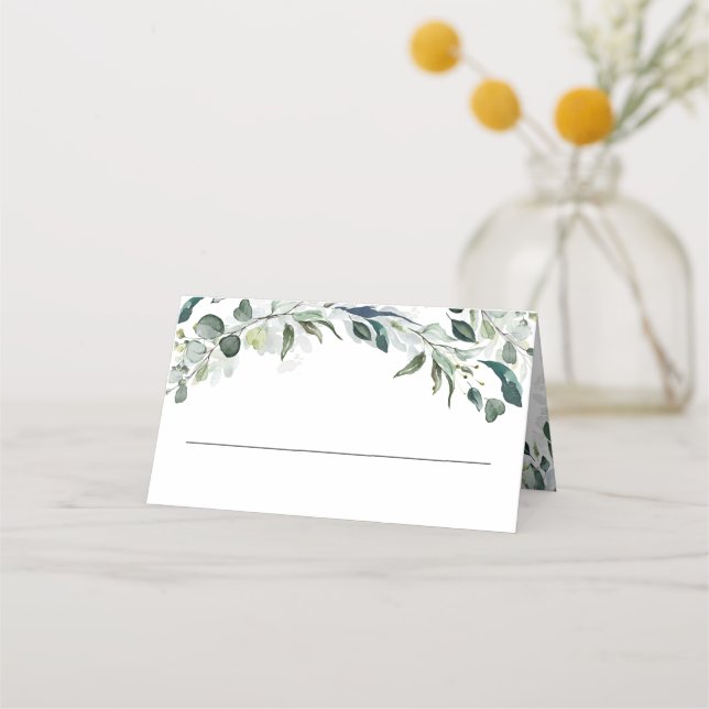 Eucalyptus Greenery Watercolor Wedding Place Card (Front)