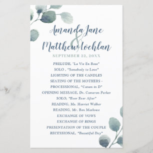 Eucalyptus Greenery Watercolor Wedding Program
