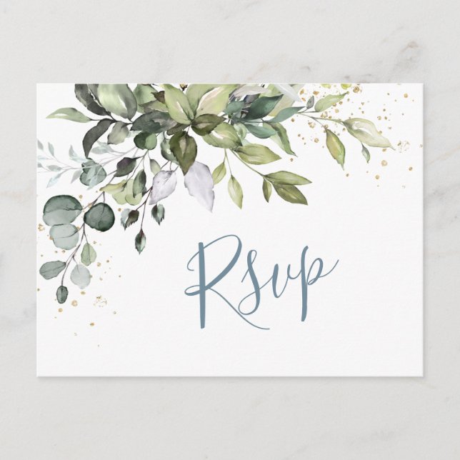 Eucalyptus Greenery Watercolor Wedding RSVP Postcard (Front)