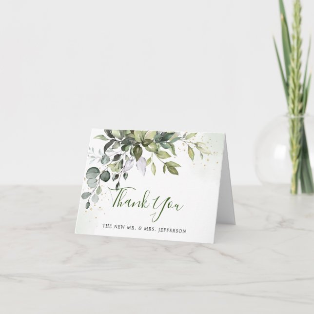 Eucalyptus Greenery Watercolor Wedding Thank You Card (Front)