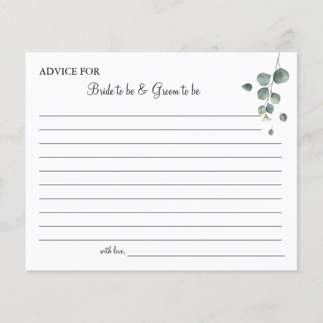 Eucalyptus greenery Wedding Advice card shower (Front)